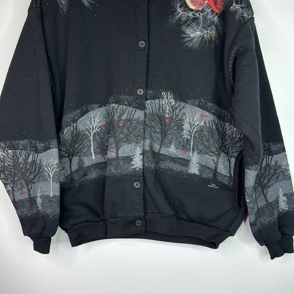 Vintage Artisans Black Cardinal Bird Button Up Sweatshirt Size Large - Picture 3 of 12